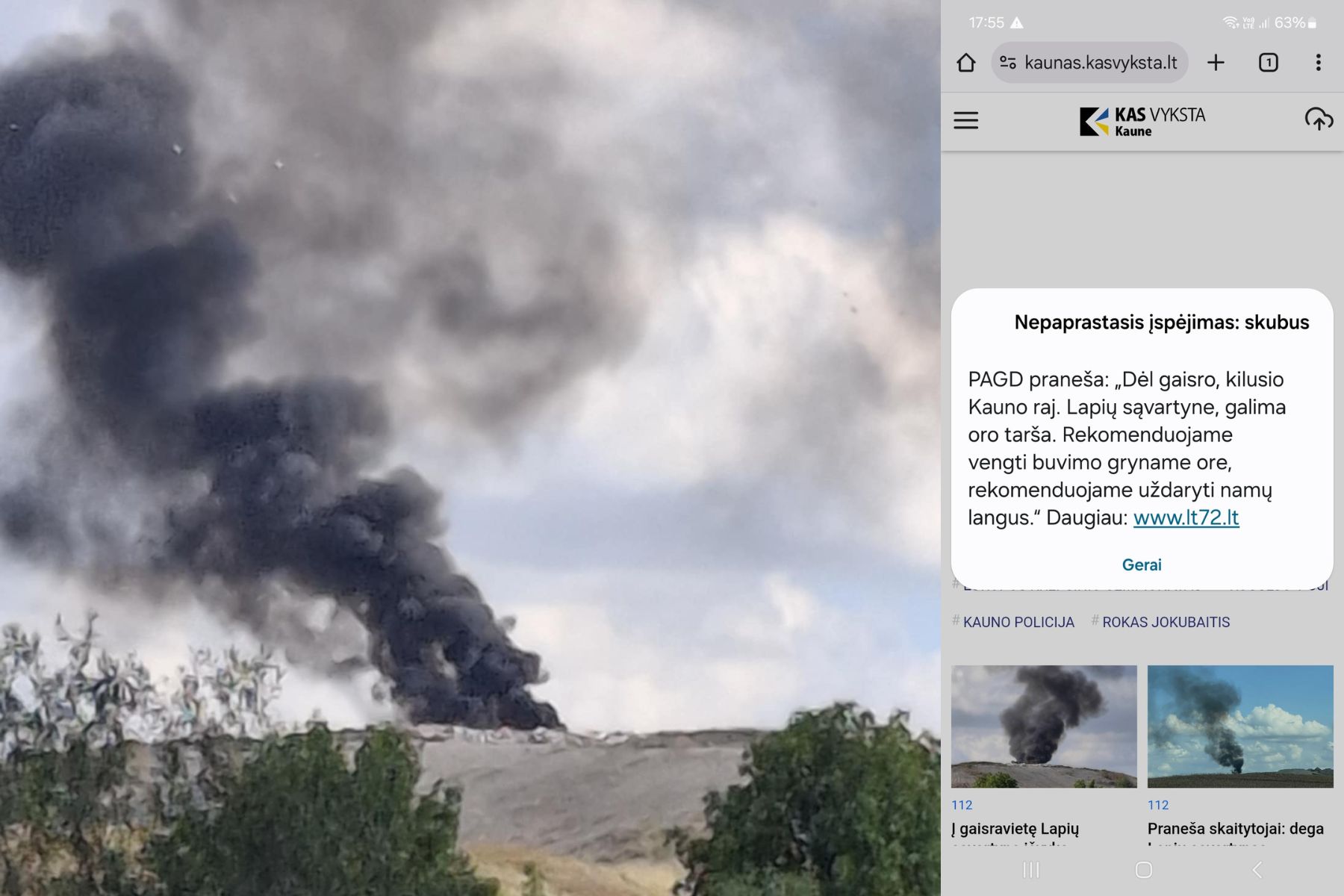 Pranešimai apie gaisrą Lapių savartyne / Kas vyksta Kaune skaitytojų nuotr.